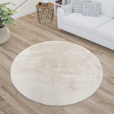 Teppich Wohnzimmer Kunstfell Shaggy Hochflor Waschbar In Waschmaschine Soft Uni Creme ø 100 cm Rund