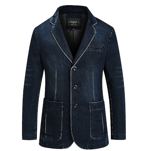 giacca di jeans da uomo blazer cappotto sportivo casual cocktail abbigliamento tasca autunno inverno denim contemporaneo classicoamp;giacca blu navy in denim chiaro regular senza tempo