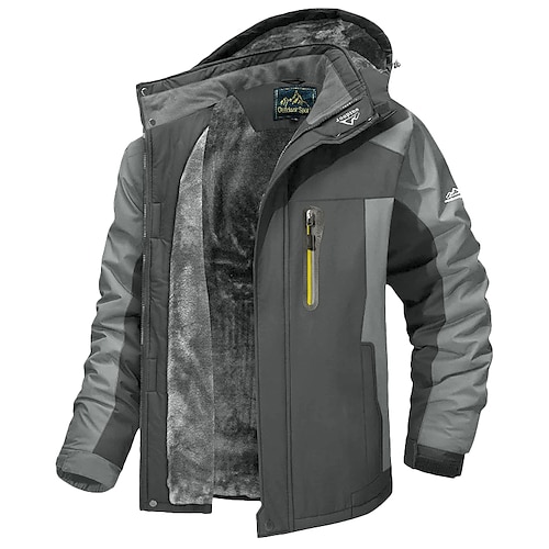 giacca con cappuccio da uomo giacca da sci giacca da trekking in pile giacca invernale da esterno termica calda fodera in pile impermeabile antivento giacca a vento giacca softshell cappotto sci sci snowboard pesca nero