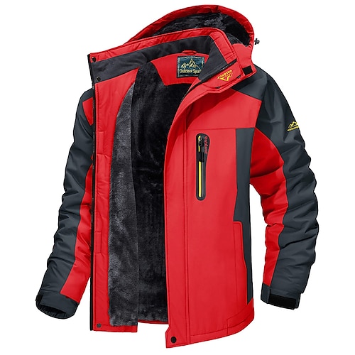 giacca con cappuccio da uomo giacca da sci giacca da trekking in pile giacca invernale da esterno termica calda fodera in pile impermeabile antivento giacca a vento giacca softshell cappotto sci sci snowboard pesca nero