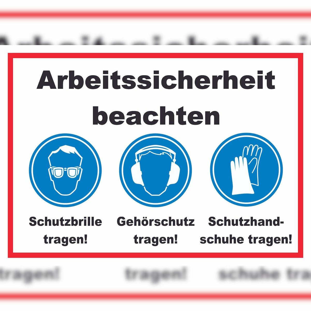 Arbeitssicherheit Augen Ohren Hände Schild A0 Rückseite selbstklebend Image