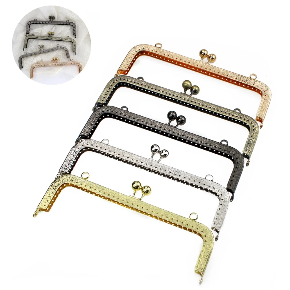 20cm forme carrée gaufrage perles baiser métal sac à main cadre fermoir serrure sac à main poignée sac à main cadres bricolage mode femmes sac accessoire