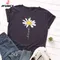 100% coton femmes T-Shirt 2025 été T-Shirt créatif marguerites imprimé femme à manches courtes T-Shirt hauts femme T-Shirt