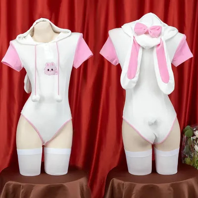 Cosplay Bunny Girl Kostüm Frauen Kawaii sexy Plüsch Hoodie Bodysuit niedlichen Hasen ohren Kurzarm Image