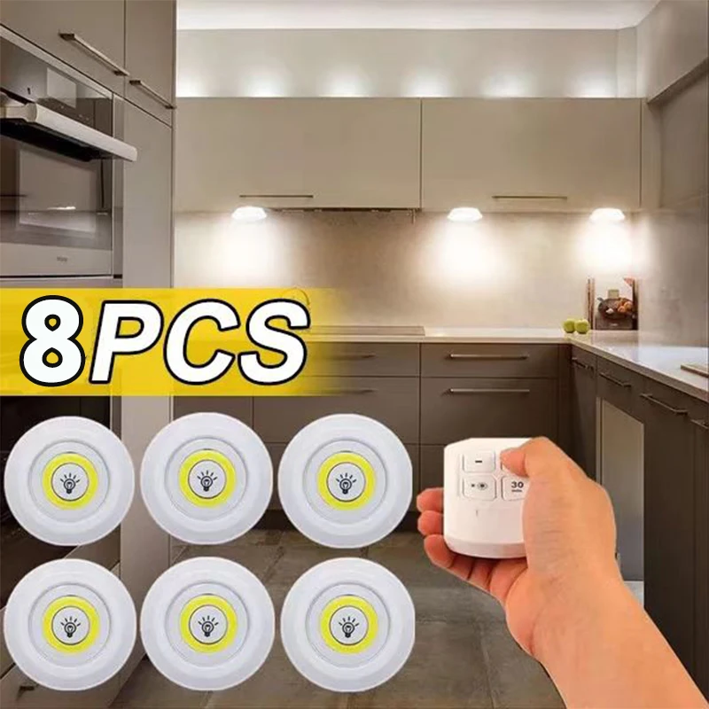 Luce LED dimmerabile sotto l'armadio con telecomando Luci per armadi a LED a batteria Guardaroba Illuminazione per il bagno Luce notturna