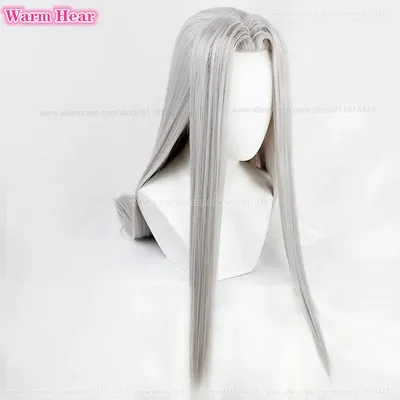 Anime Sephiroth Synthetic Wig Long 85cm Silver Cosplay Costume Wig Heat Resistance Fiber Men's Game Halloween Hair + A Wig Cap