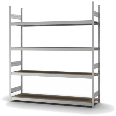 PROREGAL Weitspannregal Stecksystem T-Profil | HxBxT 250x225x50cm | 4 Ebenen | Spanplatten-Fachboden | Fachlast 350kg | Verzinkt | Lagerregal Image