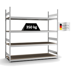 PROREGAL Weitspannregal Stecksystem T-Profil | HxBxT 250x250x80cm | 4 Ebenen | Spanplatten-Fachboden | Fachlast 350kg | Verzinkt | Lagerregal Image