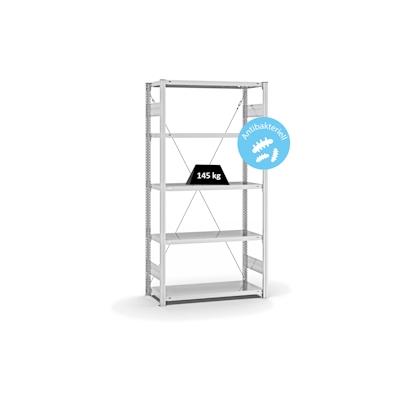 PROREGAL Antibakterielles Fachbodenregal Stecksystem T-Profil | HxBxT 200x100x40cm | 5 Ebenen | Traglast 145kg | Antibakterielle Beschichtung | Weiß Image