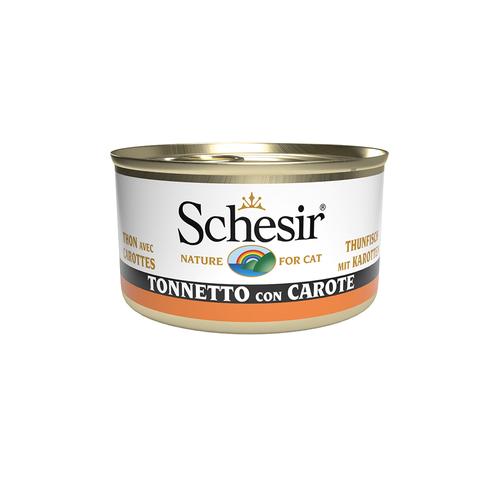 24x 85g Schesir Tuna in Gelee Thunfisch mit Karotten Katzenfutter nass