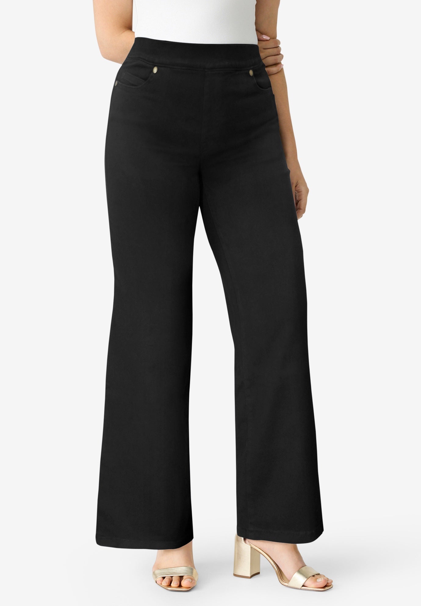 Plus Size Women's Plus Size 360° Stretch Wide Leg Jean by Denim 24/7 by Roamans in Black (Size 22 W)