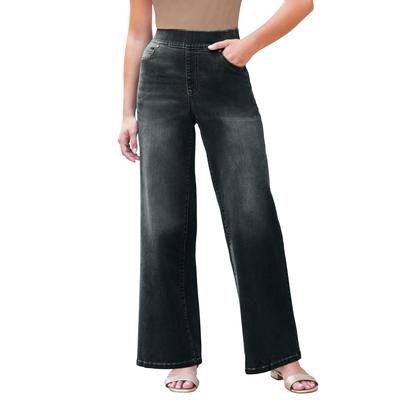 Plus Size Women's 360 Stretch Wide-Leg Jean by Denim 24/7 by Roamans in Black (Size 40 W)