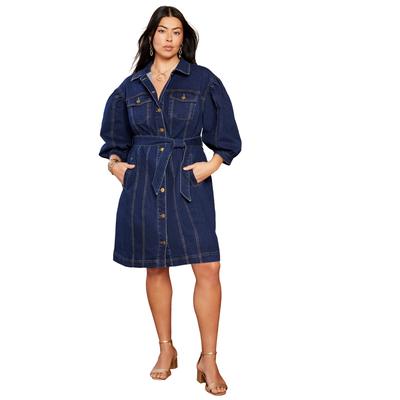 Plus Size Women's Denim Shirtdress by June+Vie in Dark Blue (Size 14/16)