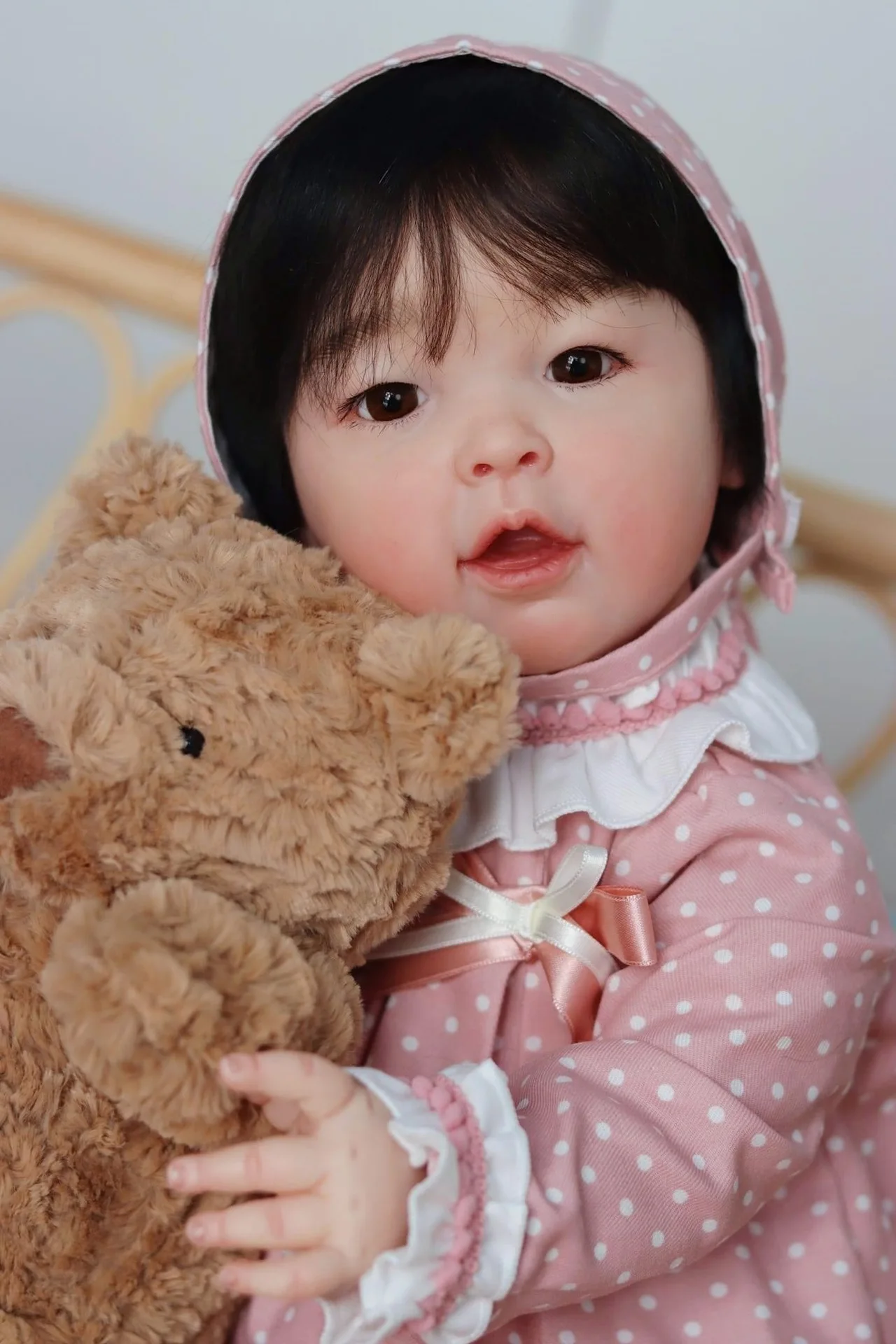 Meilianische wiedergeborene Babypuppe, fertig mit Haar verwurzelten weichen Körper, Silikon, flexibel, 3D-Hautton, sichtbare Adern, handgefertigtes Spielzeug für Kinder Image