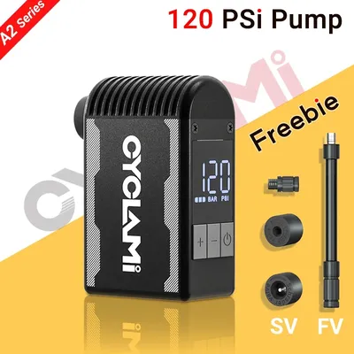 CYCLAMI Portable Pocket Bike Electric Air Pump Road MINI Fast Rechargeable Compressor Tire Inflator 100 120 150 PSI A2 Series
