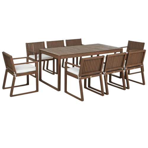Gartenmöbel Set 8-Sitzer Dunkelbraun Akazienholz Tisch mit 8 Stühlen und Sitzkissen Cremeweiß Rustikal Modern Terrasse Garten Ausstattung