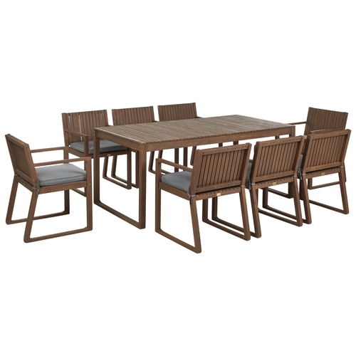 Gartenmöbel Set 8-Sitzer Dunkelbraun Akazienholz Tisch mit 8 Stühlen und Sitzkissen Grau Rustikal Modern Terrasse Garten Ausstattung