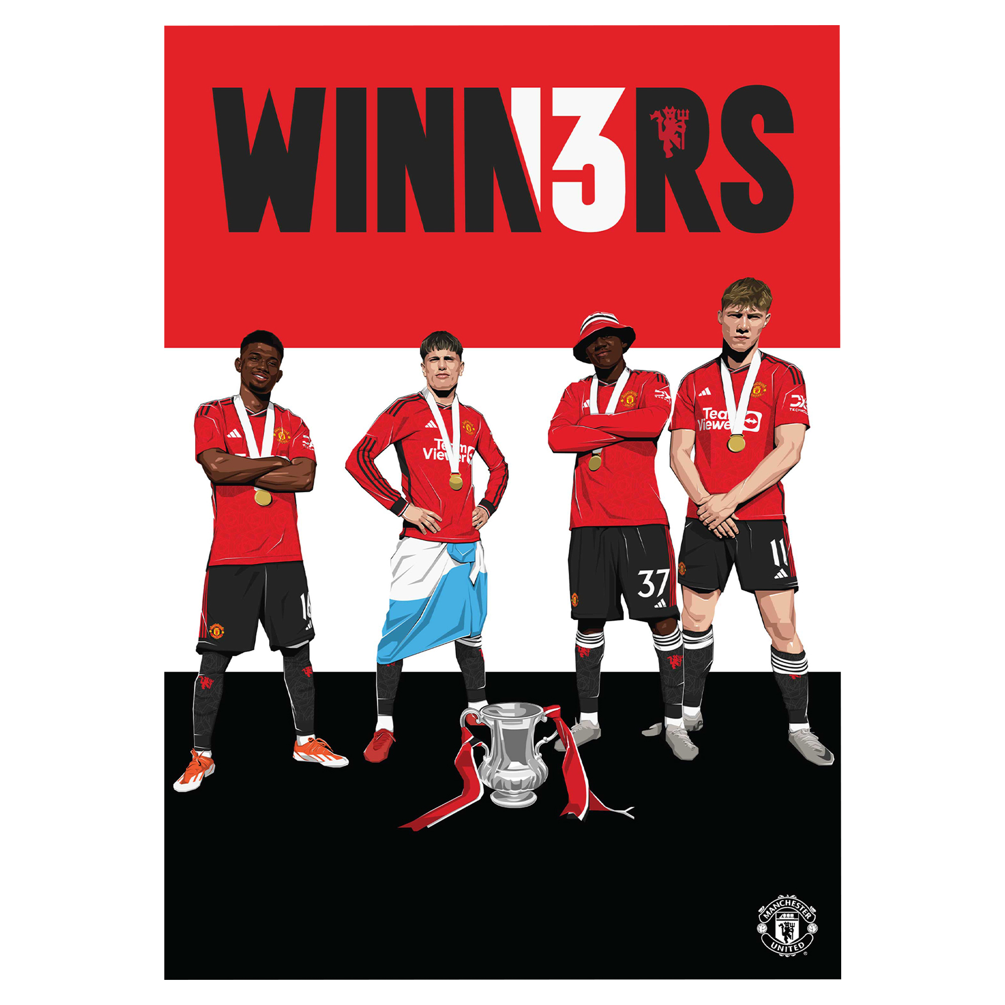 Manchester United Herren 13-facher Pokalsieger Illustrationsdruck - A2