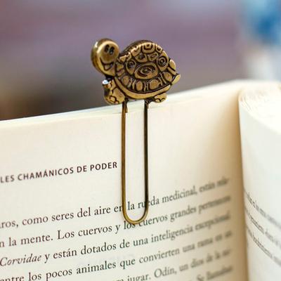 'Antique-Finished Golden Zamac Metal Turtle Clip Bookmark'