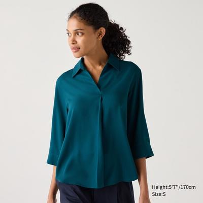Uniqlo - Rayon Skipper Collar Blouse - Green - S
