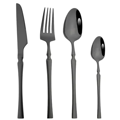 Schwarz 4-teiliges Besteckset Western-Geschirrset Edelstahlgeschirr Messer Gabel Löffel Teelöffel Home Kitchen Besteckset