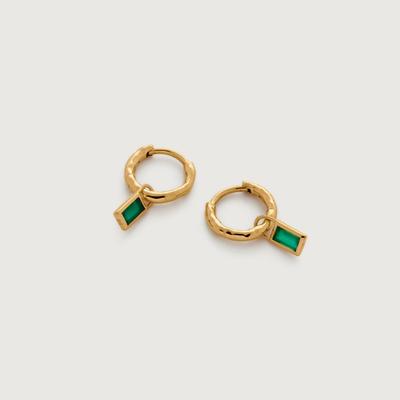 Siren Muse Green Onyx Baguette Charm Mini Huggie Earrings