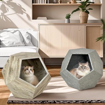 Multifunction 25.98" Modern Pentagon Cat Kennel Side Table