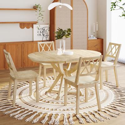 Mid-Century 5-Piece Extendable Round Dining Table Set with 15.7