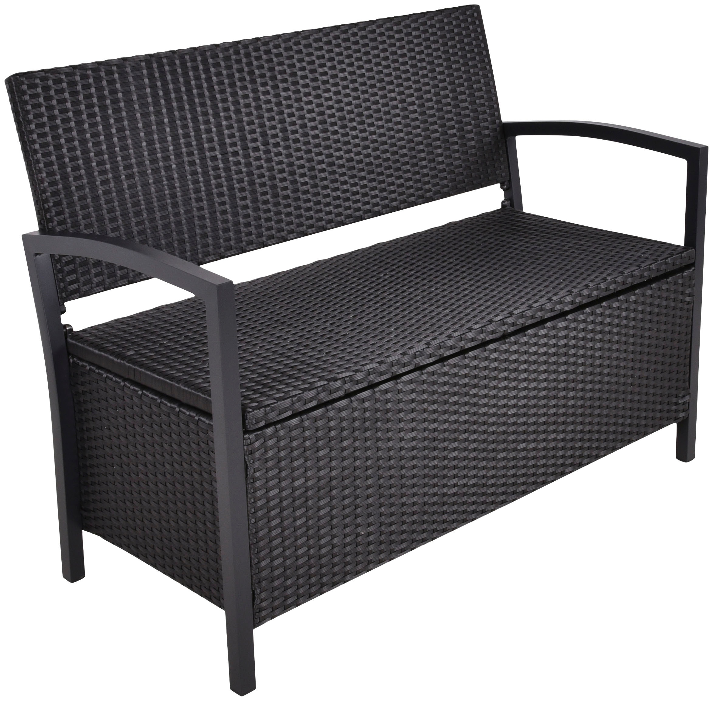 Gartenbank GARDEN PLEASURE "Ferrara", schwarz, B:117cm H:86cm T:58cm, Geflecht Rattan, Metall, Sitzbänke, mit Staufach, BxTxH: 117x58x86 cm, verschiedene Farben