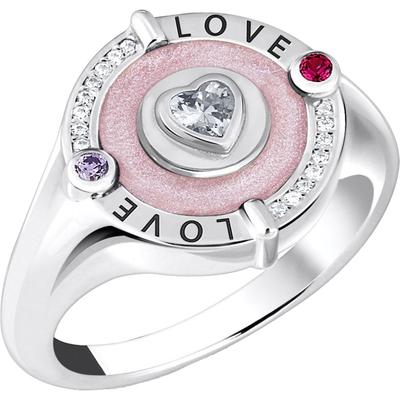 Siegelring THOMAS SABO "mit Herz und Steinen, TR2447-390-9-52-60" Gr. 58, rosa (silberfarben, rosa, weiß, violett, rot, weiß, violett, rot), Fingerringe, Damen, 58, Silber 925 (Sterlingsilber), 2mm, mit Zirkonia (synth.), Korund (synth.) Image