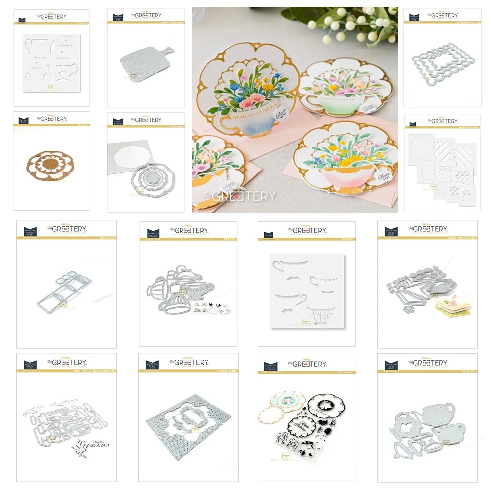 Sips Tea Cutting Dies Stamps Stencil Hot Foil Scrapbook Diary Decoration Stencil Embossing Template DIY Greeting Card