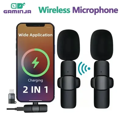 GAMINJA Wireless Lavalier Microphone Portable Audio Video Recording Mini Mic For iPhone Android Long