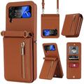 Custodia per telefono per Samsung Galaxy Z Flip 6 Z Flip 5 Z Flip 4 Z Flip 3 con borsa per mano portafoglio con cerniera e tracolla removibile con supporto per schede in pelle PU solida