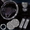 Set da 7 pezzi/set di accessori per auto scintillanti da donna - include sottobicchieri coprivolante, cuscinetti per cinture di sicurezza, adesivo con emblema e copertura del cambio - aggiungi