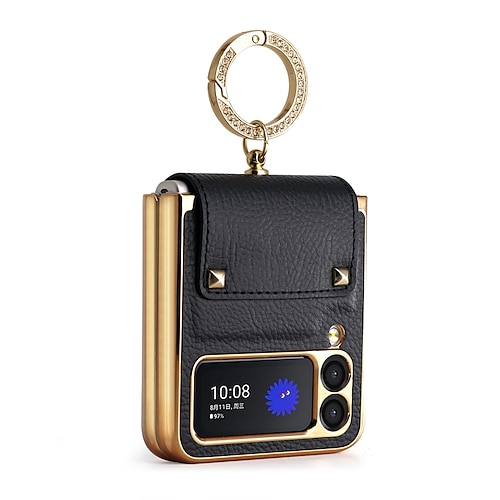 Handy Hülle Handyhüllen Für Samsung Galaxy Z Flip 6 Z Flip 5 Z Flip 4 Z Flip 3 Rückseite Mode Ringhalter Stoßfest Einfarbig PU-Leder Image