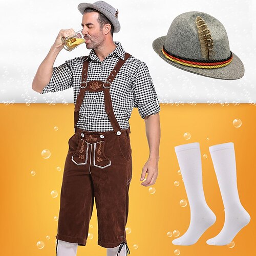 Oktoberfestbier Lederhosen Hemd Alpenhut Bayerisch Bayerisch Deutsch München Wiesn Herren Stoff im traditionellen Stil Bluse Shorts Hut Image