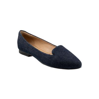 Wide Width Women's Harlowe Slip On Flat by Trotters in Blue Denim Textile (Size 8 W)