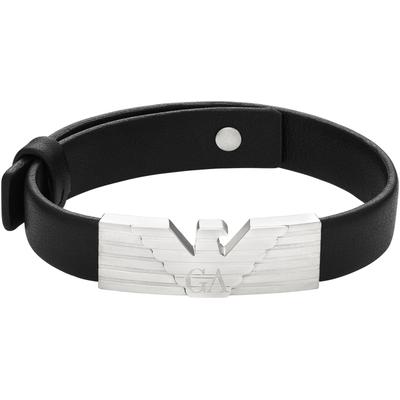 Armband EMPORIO ARMANI "EAGLE LOGO, EGS3075040", schwarz (edelstahlfarben, schwarz), Armbänder, Edelstahl-Leder, Edelsta