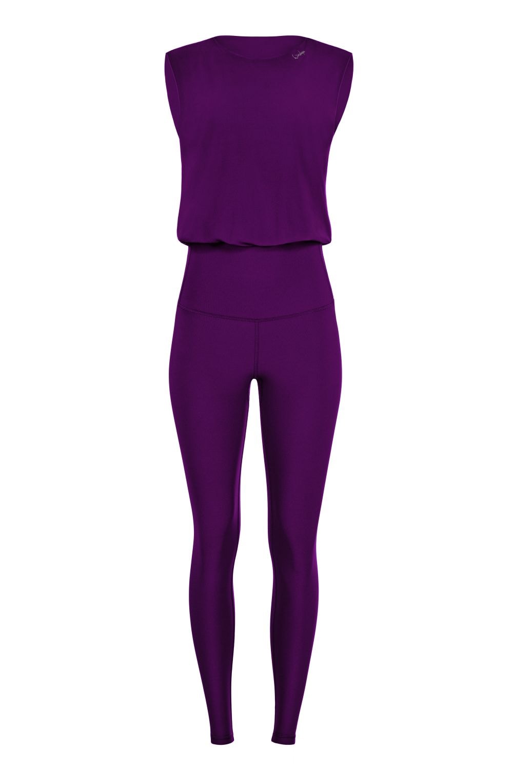 Jumpsuit WINSHAPE "JS102LSC", Damen, Gr. XL, Normalgrößen, lila (schwarz plum), 85% Polyester, 15% Elasthan, Rundhals, Overalls Jumpsuit, Functional Comfort