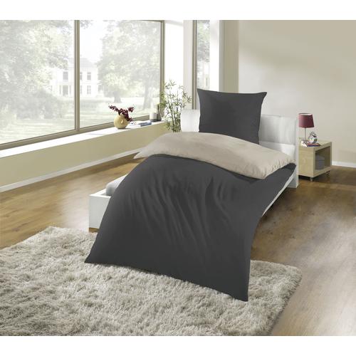 Wendebettwäsche KINZLER ""Mikrofaser Flanell Bettwäsche ""Cashmere Touch"" Gr. B/L: 135cm x 200cm, , Polyester-Microfaser-Flanell, B/L: 80cm x 80cm, grau (anthrazit) Besonders weich