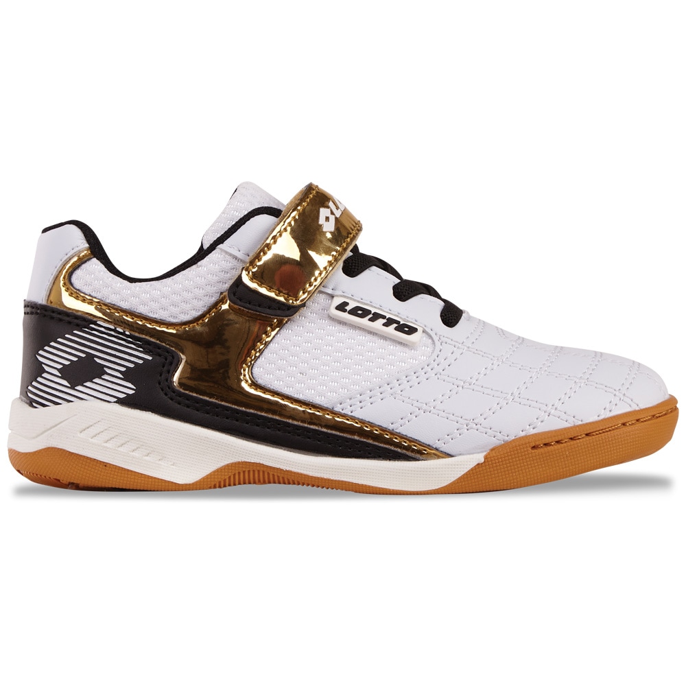 Hallenschuh LOTTO, Mädchen, Gr. 25, weiß (weiß, gold), Kunstfaser, Synthetik, mehrfarbig, Schuhe Hallenschuh, - mit nicht-färbender Sohle