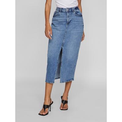 Jeansrock VILA "VIJAF HW MIDI DENIM SKIRT-NOOS", Damen, Gr. 40, blau (medium blau denim detail:wash mbd, 011), Denim/Jeans, Obermaterial: 99% Baumwolle, 1% Elasthan, modisch, wadenlang, Röcke Image