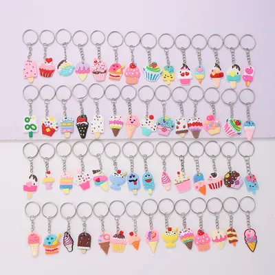 56pcs/set Cartoon Ice Cream Keychain Cute Soft Key Chain Ring Wallet Bag Backpack Charm Birthday