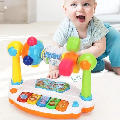 Baby Piano Toys Kids Rotating Music Piano Keyboard With Light Sound Musical Toys For Toddlers