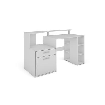 Schreibtisch mit 1 Tür & 1 Schubkasten & 3 Fächern, B 140 cm, weiß
