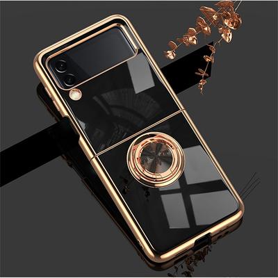 Phone Case For Samsung Galaxy Z Flip 6 Z Flip 5 Z Flip 4 Z Flip 3 Back Cover Plating Ring Holder Magnetic Solid Colored TPU