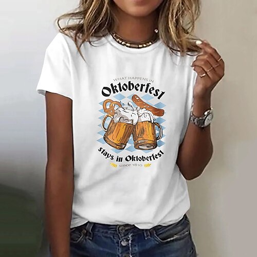Bier Cosplay Kostüm T-Shirt Druck Bier Klassisch Streetstyle Für Damen Erwachsene Karneval Oktoberfestbier Heißprägen Party Alltagstauglich