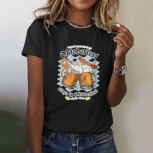 Cosplay Kostüm T-Shirt Druck Bier Bayerisch Deutsch T-Shirt Ärmel Klassisch Streetstyle für Damen Erwachsene Heißprägen für Karneval Oktoberfestbier Party Alltagstauglich Image