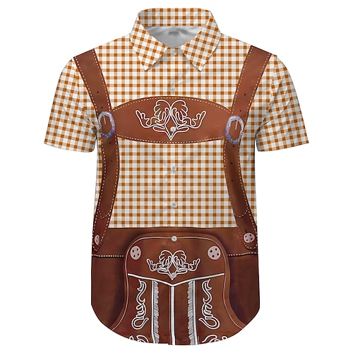 Bier Lederhosen-Print Hawaii-Hemden Aloha-Hemd Druck Grafik Für Herren Erwachsene Karneval Oktoberfestbier 3D-Druck Urlaub Party