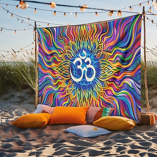 Outdoor Mandala Om Wandteppich zum Aufhängen, Wandkunst, großer Wandteppich, Wanddeko, Fotohintergrund, Decke, Vorhang, Zuhause, Schlafzimmer, Wohnzimmer, Dekoration Image